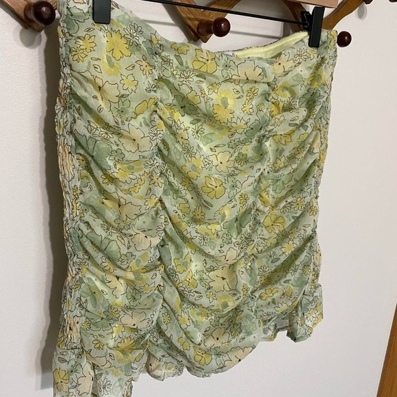 Green and Yellow Ruched Bubble Mini Skirt - Picture 3 of 4